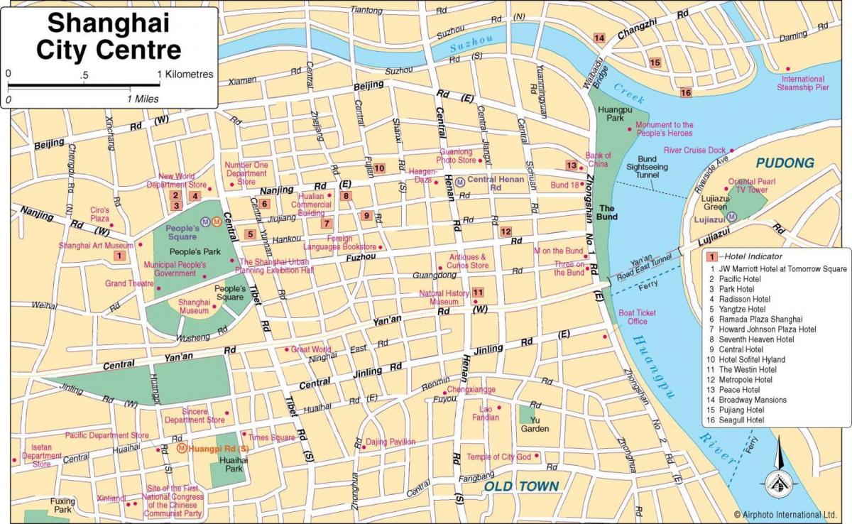 Mappa dei tour a piedi di Shanghai