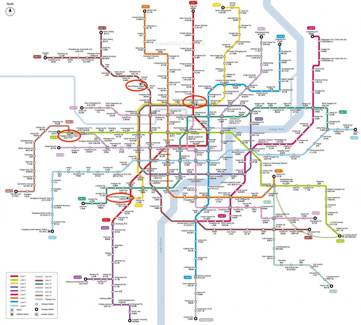 Mappa delle stazioni ferroviarie di Shanghai